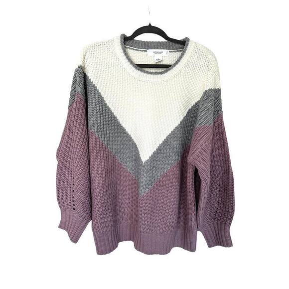 Workshop Wool Blend Sweater Chunky Color Block Oversized Chevron Womens Size 1X - Picture 1 of 6